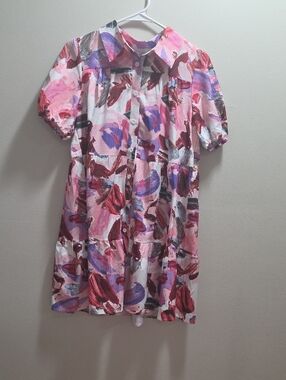 Abstract Brushstroke Pink Button-Front Dress